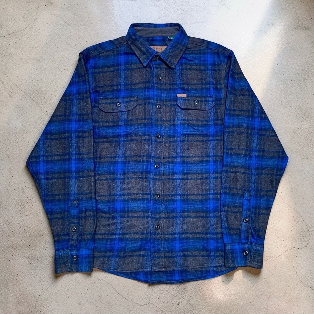 Orvis Men's Flannel Shirt Size L Blue Gray Plaid 100% Cotton